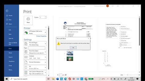 word cant print due to a problem with the printer setup